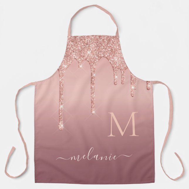Personalisierter Name Letter Rose Gold Glitzer Sch Schürze (Vorderseite)