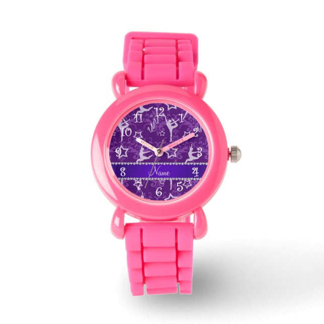Personalisierter Name lila Damastgymnastik Armbanduhr (Vorderseite)