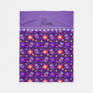 Personalisierter Name lila Eule Blume Muster Fleecedecke