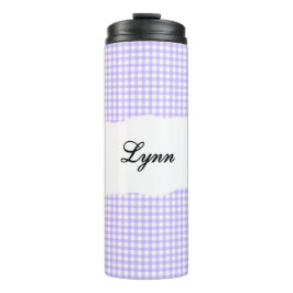 Personalisierter Name Lila Gingham-Muster Thermosbecher