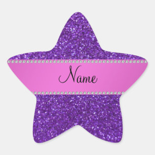 Personalisierter Name lila Glitzer Diamanten Stern-Aufkleber