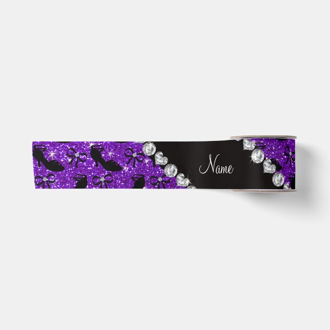 Personalisierter Name lila Glitzer extravagante Sc Satinband (Vorderseite)