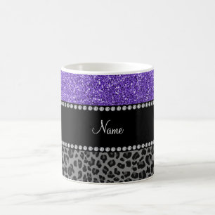 Personalisierter Name lila Glitzer schwarzer Leopa Kaffeetasse