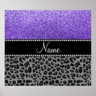 Personalisierter Name lila Glitzer schwarzer Leopa Poster