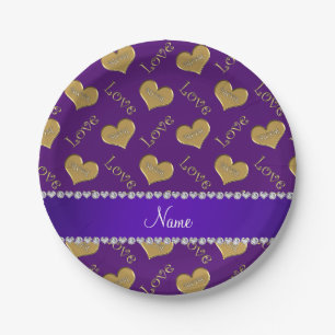Personalisierter Name lila Goldherzen Mama Liebe Pappteller