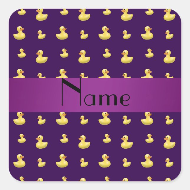 Personalisierter Name lila Gummiente Quadratischer Aufkleber (Vorderseite)