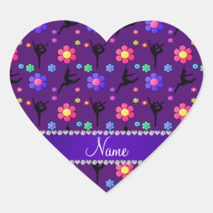 Personalisierter Name lila Gymnastik Blume Herz-Aufkleber
