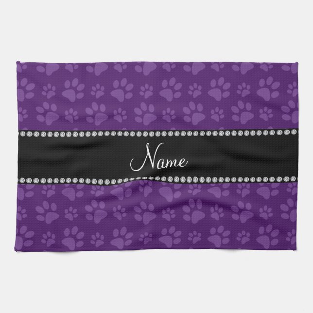 Personalisierter Name lila Hundepapiere Geschirrtuch (Horizontal)
