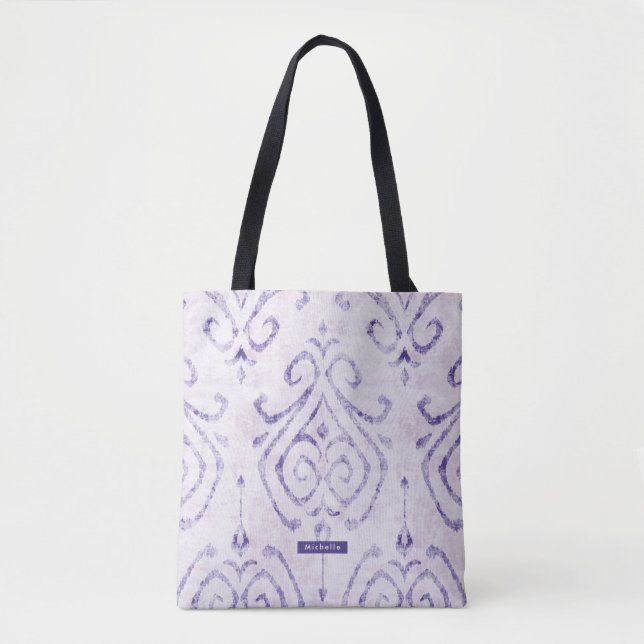 Personalisierter Name lila Ikat Pattern Bridesmaid Tasche (Vorderseite)