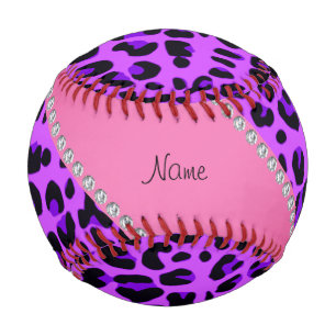 Personalisierter Name lila Leopard rosa Streifen Baseball