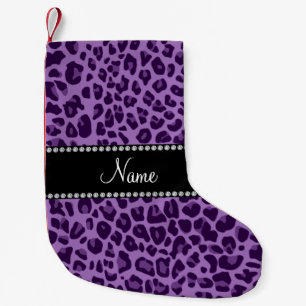Personalisierter Name lila Leopardenmuster Kleiner Weihnachtsstrumpf
