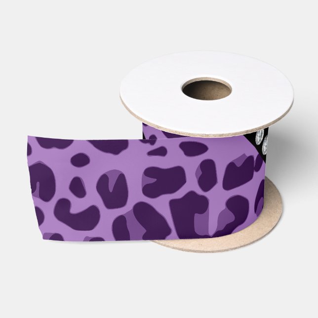 Personalisierter Name lila Leopardenmuster Satinband (Spule)