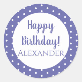 Personalisierter Name Lila Polka Dot Happy Birthda Runder Aufkleber