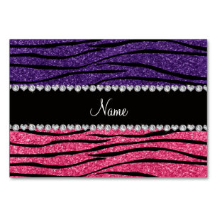 Personalisierter Name lila rosa Glitzer zebra stre Tischnummer