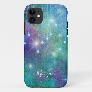 Personalisierter Name, Lila & Türkis, Lichter & Gl Case-Mate iPhone Hülle