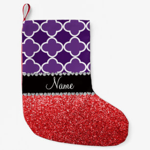 Personalisierter Name lila vierblättriger Glitzer Kleiner Weihnachtsstrumpf