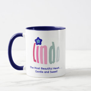 Personalisierter Name "Linda" und Blume des bösen Tasse