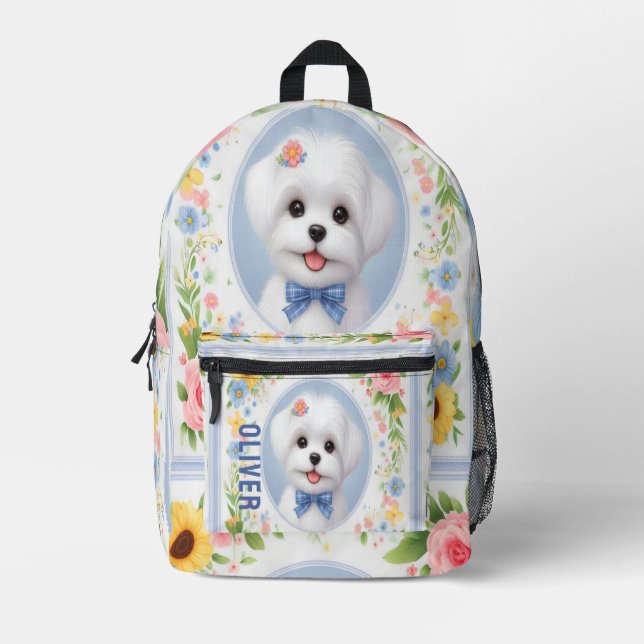 Personalisierter Name maltesischer Welpe, maltesis Bedruckter Rucksack (Vorderseite)