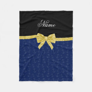 Personalisierter Name Marine blaue Anker Glitzer B Fleecedecke