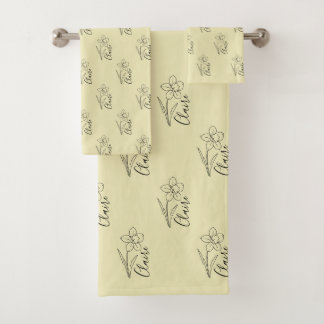 Personalisierter Name März daffodia Geburtsname Bl Badhandtuch Set