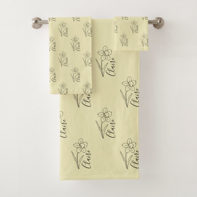 Personalisierter Name März daffodia Geburtsname Bl Badhandtuch Set (Insitu)
