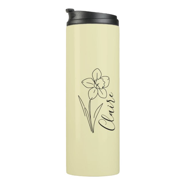 Personalisierter Name März daffodia Geburtsname Bl Thermosbecher (Nach rechts gedreht)