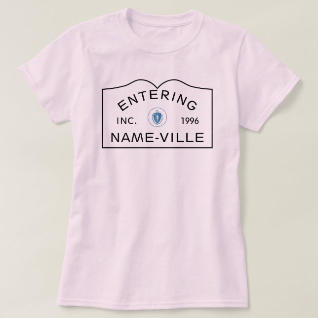 PERSONALISIERTER Name Massachusetts Stadtzeichen T-Shirt (Design vorne)