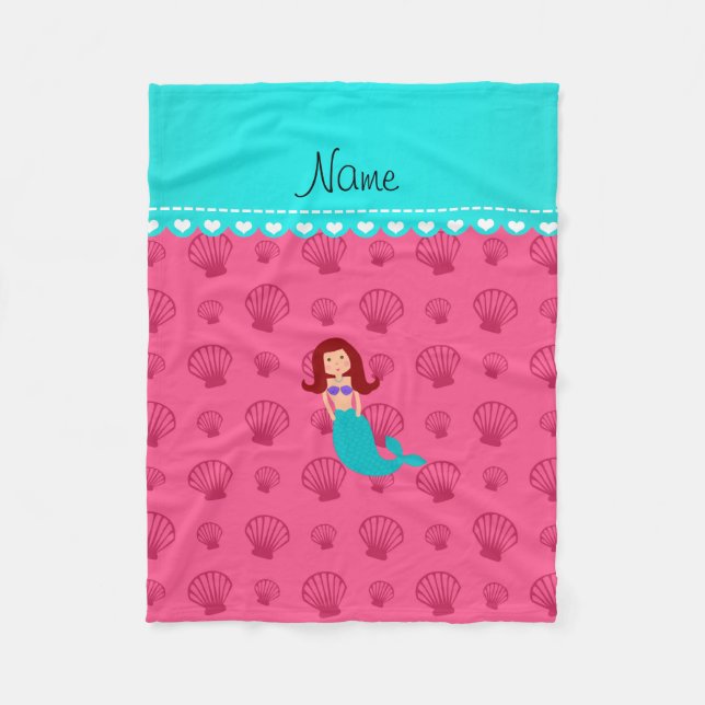 Personalisierter Name mermaid rosa Muscheln Fleecedecke (Vorderseite)