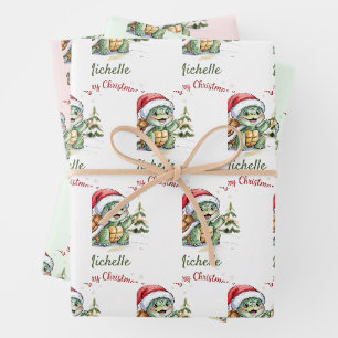 Personalisierter Name Merry Christmas Turtle in Sa Geschenkpapier Set