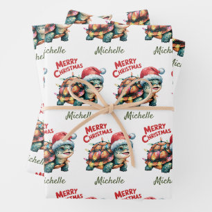 Personalisierter Name Merry Christmas Turtle in Sa Geschenkpapier Set