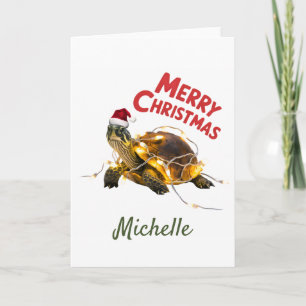 Personalisierter Name Merry Christmas Turtle in Sa Karte