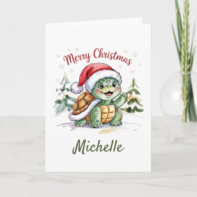 Personalisierter Name Merry Christmas Turtle in Sa Karte (Vorderseite)