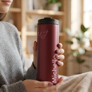 Personalisierter Name Minimalist Chic Burgund & Ro Thermosbecher