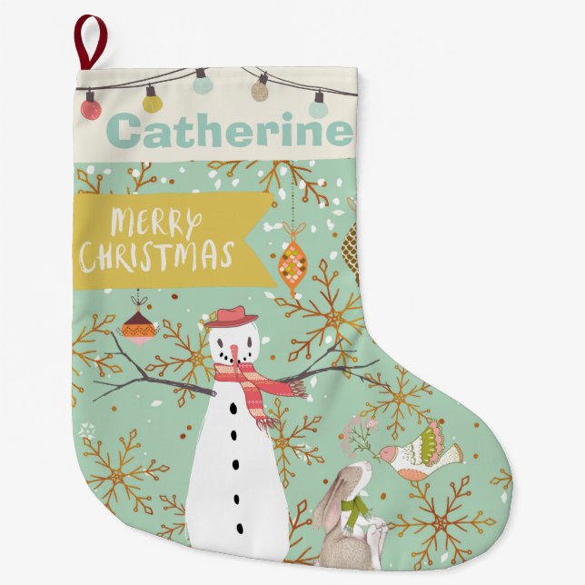 Personalisierter Name Mint Green Christmas Großer Weihnachtsstrumpf (Vorderseite)