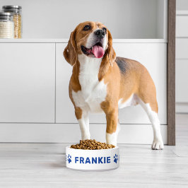 Personalisierter Name mit Blue Paw Prints Napf