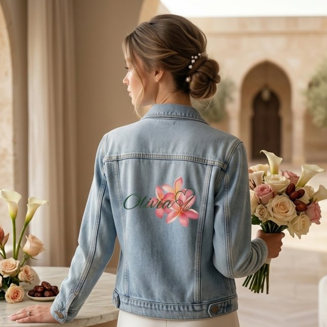 Personalisierter Name mit Blume Jeansjacke (Custom floral name design jacket—perfect for brides, bridesmaids, and unforgettable gifts.)