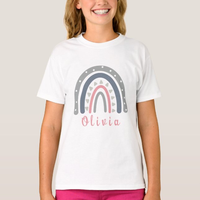 Personalisierter Name mit Coolem Boho Rainbow T-Shirt (Vorderseite)