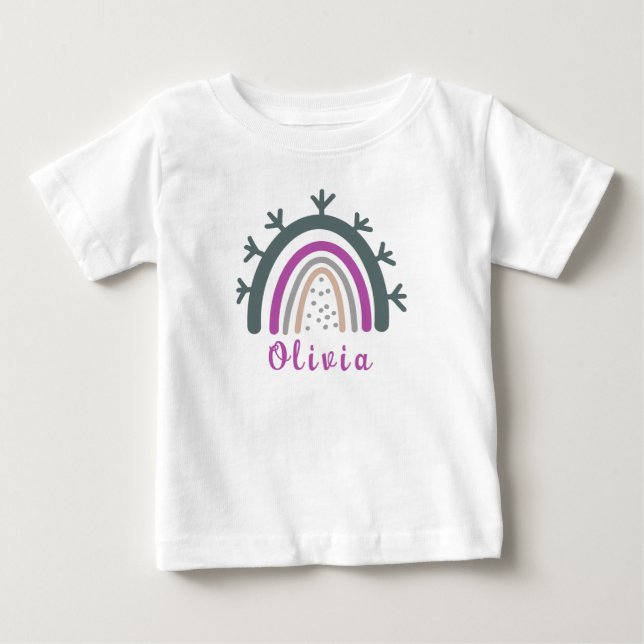 Personalisierter Name mit Niedlichem Boho Rainbow Baby T-shirt (Vorderseite)