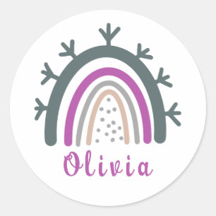 Personalisierter Name mit Niedlichem Boho Rainbow Runder Aufkleber