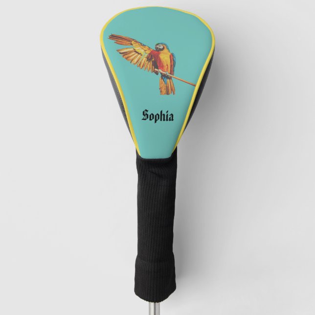 Personalisierter Name mit Papagei Macaw Vogel Blue Golf Headcover (Vorderseite)