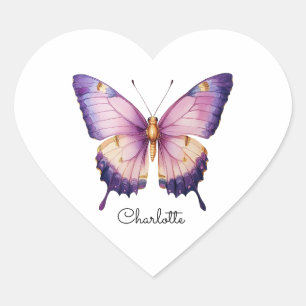 Personalisierter Name mit rosa Schmetterling Herz-Aufkleber