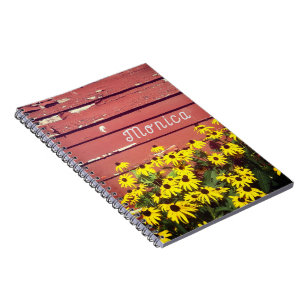 Personalisierter Name mit rustikalem Holz und Blum Notizblock