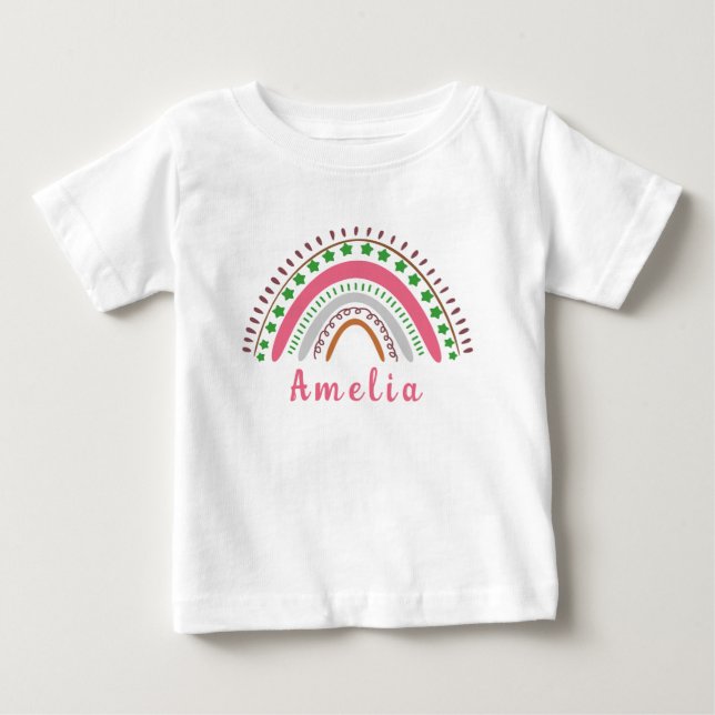 Personalisierter Name mit Whimsical Boho Rainbow Baby T-shirt (Vorderseite)