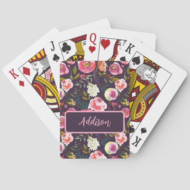 Personalisierter Name Modern Boho Floral Monogramm Spielkarten (Rückseite)