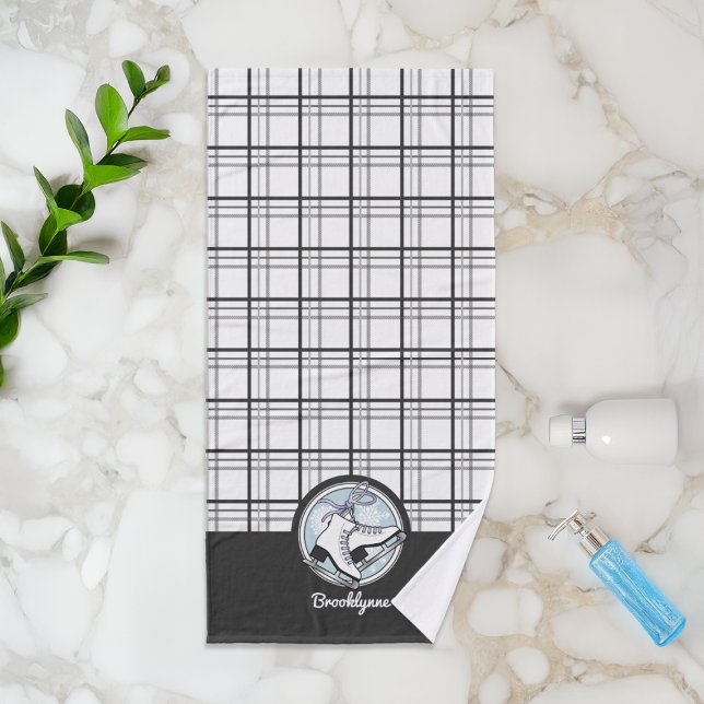 Personalisierter Name Modern Tartan Ice Skaten Badhandtuch Set (Von Creator hochgeladen)