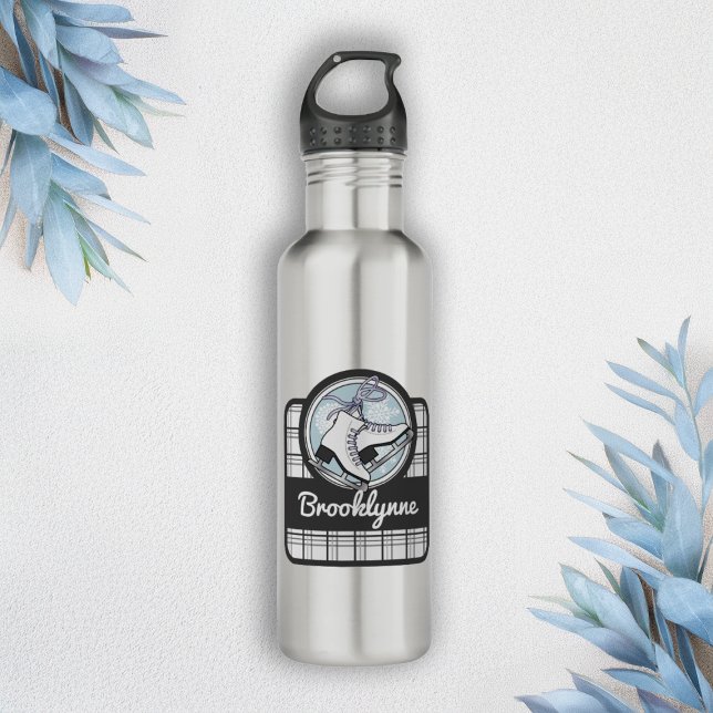 Personalisierter Name Modern Tartan Ice Skaten Edelstahlflasche (Von Creator hochgeladen)