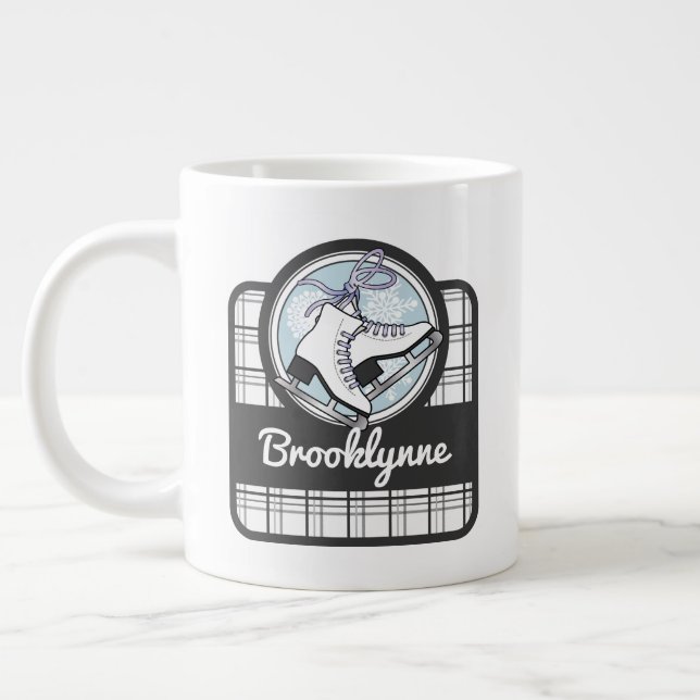Personalisierter Name Modern Tartan Ice Skaten Jumbo-Tasse (Links)