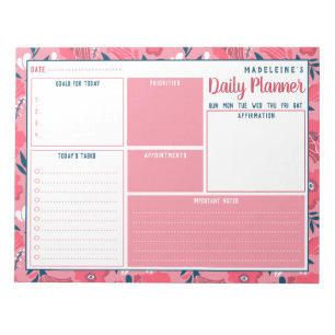 Personalisierter Name Moderner Floral Tagesplaner Notizblock