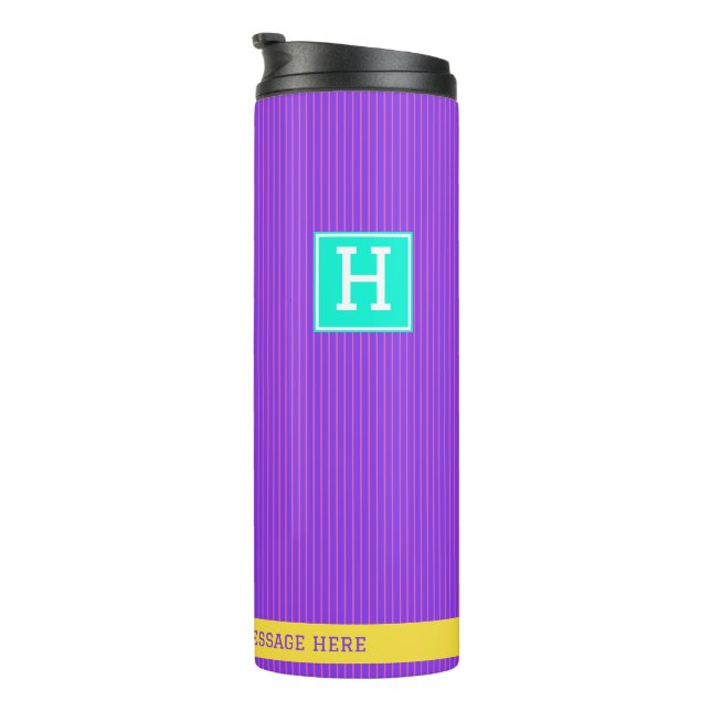Personalisierter Name Moderner Lila und Aquamarine Thermosbecher (Nach rechts gedreht)