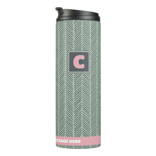 Personalisierter Name Modernes Grün/Rosa Muster Thermosbecher (Nach rechts gedreht)